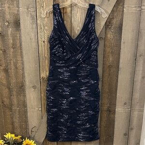 Lauren Ralph Lauren NWT Navy Blue Sequined Ruched Evening Cocktail Party Dress